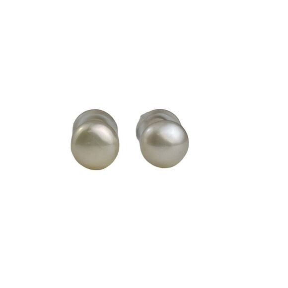14K Yellow Gold Real Pearl Stud Pierced Earrings 6.5mm - Picture 1 of 9